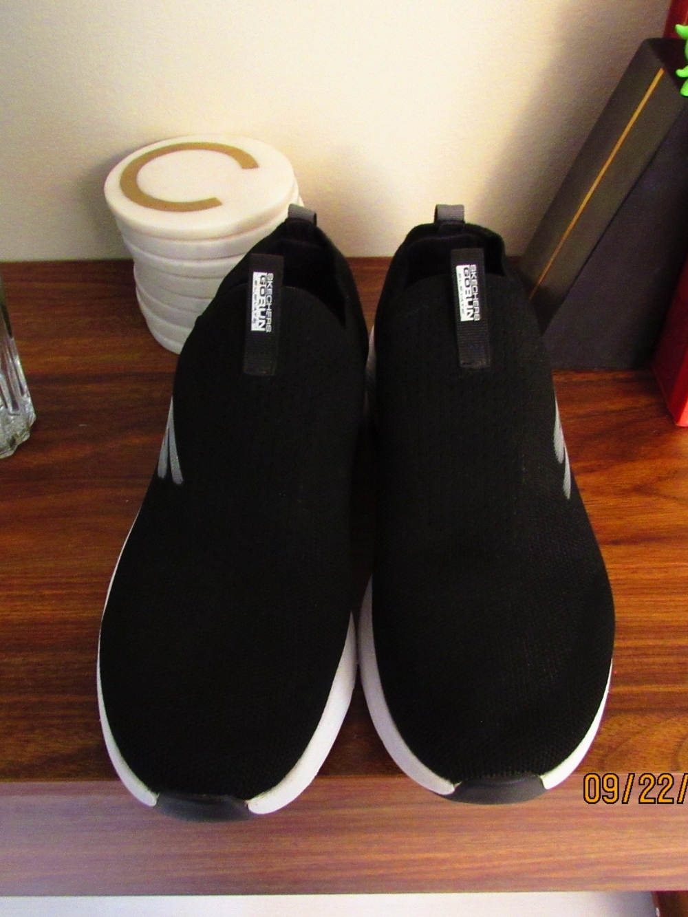 Skechers Black Slip-On Knit Sneakers with White Sole